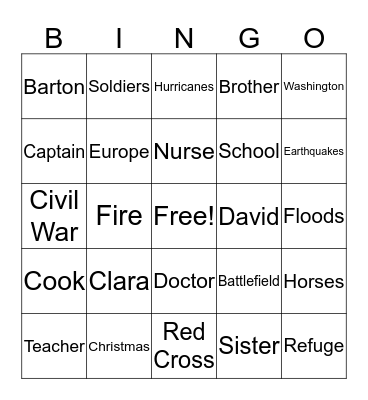 Clara Barton Bingo Card