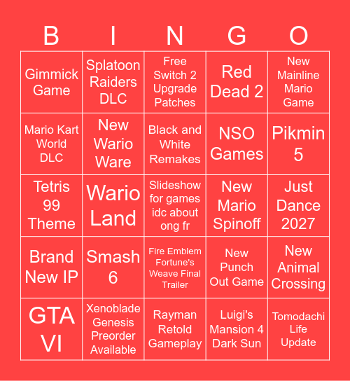 09/09/2026 Nintendo Direct Bingo Card