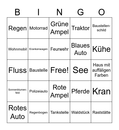 Autofahrt Bingo Card