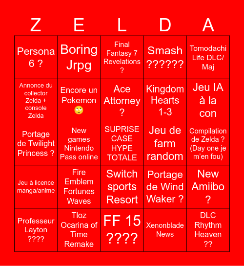 Nintendo Direct BINGO Card