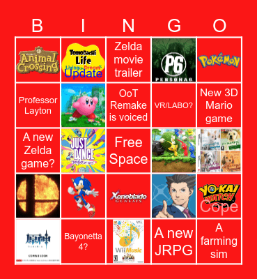 Nintendo Directs Prediction Bingo Card
