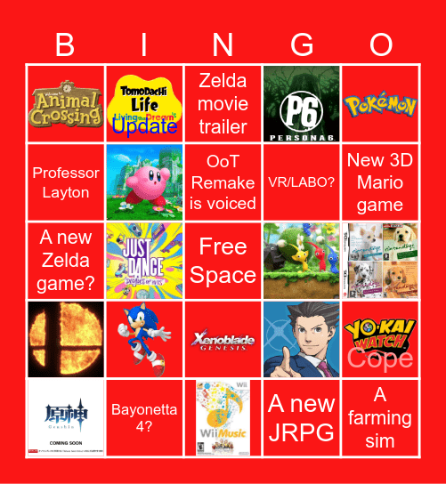 Nintendo Directs Prediction Bingo Card
