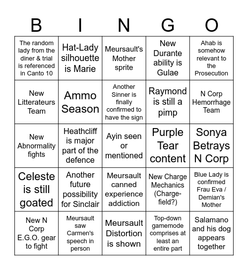 Canto 10 Bingo Card