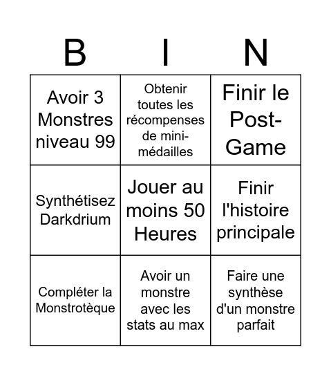 DQM 1 : 100% Bingo Card