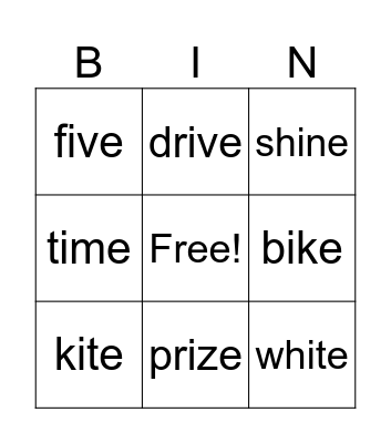 i - e words Bingo Card
