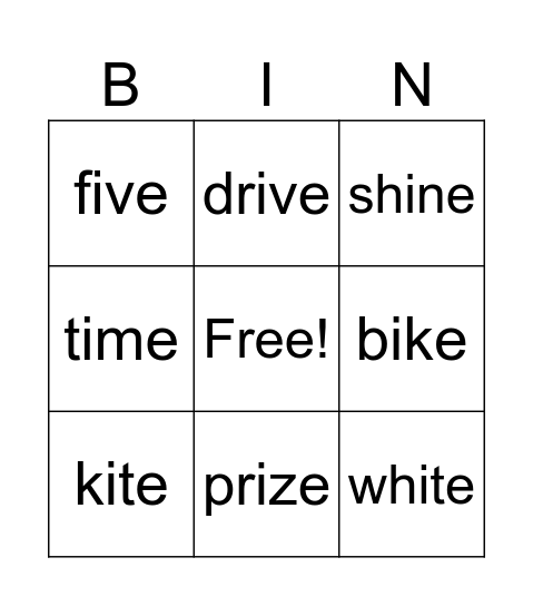 i - e words Bingo Card