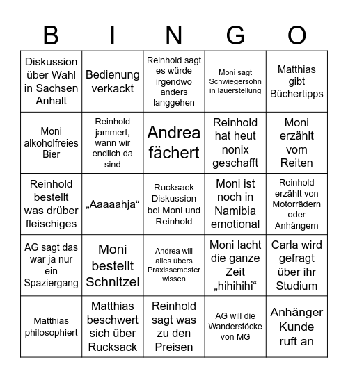 Schwiegereltern Bingo Card