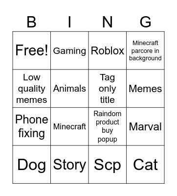 Yt shorts Bingo Card