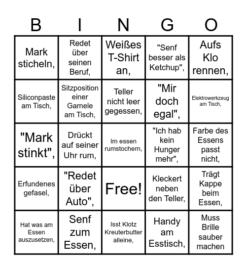 Luka Mittagessen Bingo Card