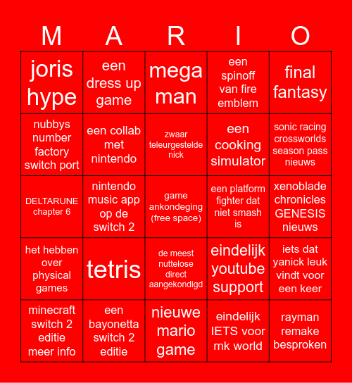 nintendo direct Bingo Card