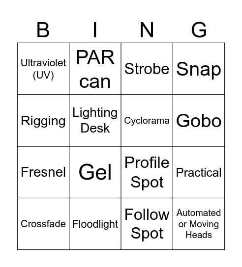Lighting Terms! Bingo Card
