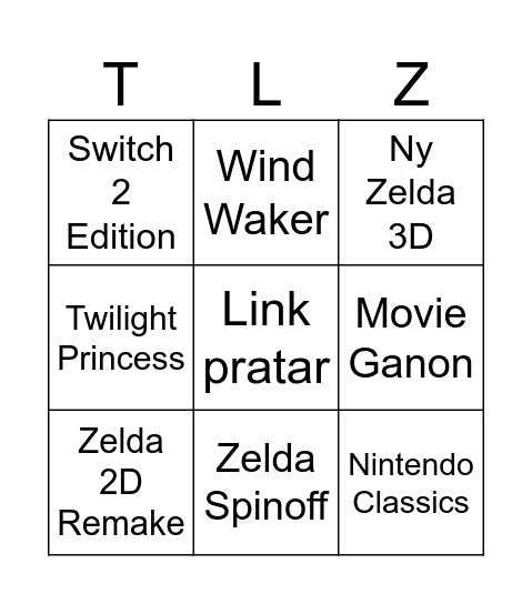 Zelda Direct Bingo Card