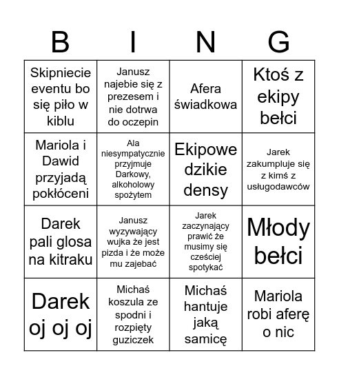 Ekipowe bingo Card