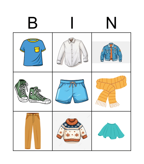 CLOTHES Bingo Card