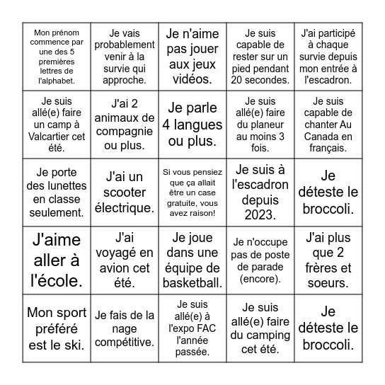 Brise-glace Bingo Card