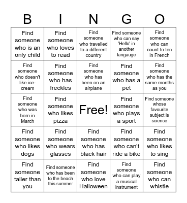 Find Someone Who Bingo Card