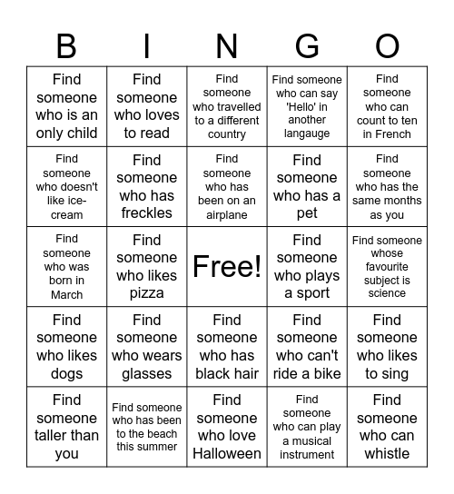 Find Someone Who Bingo Card
