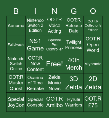 Zelda 40th Anniversary Bingo Card