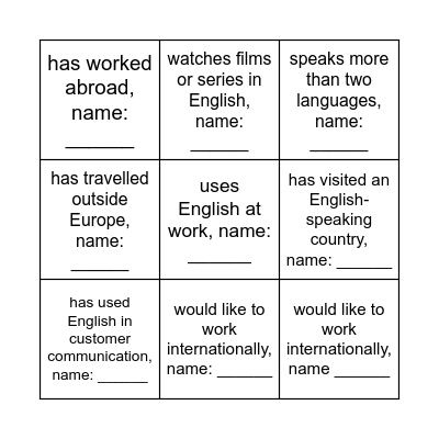 Meet Your Classmates: Find someone who … Bingo Card