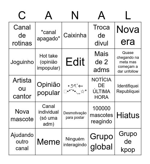 Canal bingo Card