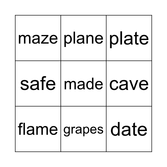 a - e words Bingo Card