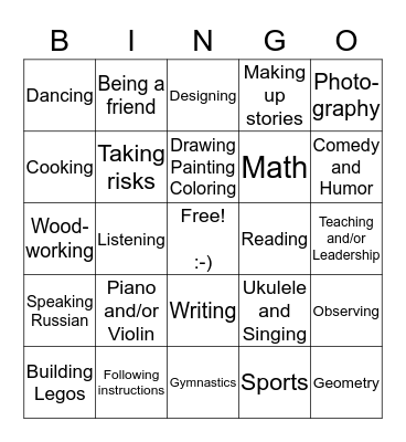 Talent Bingo Card