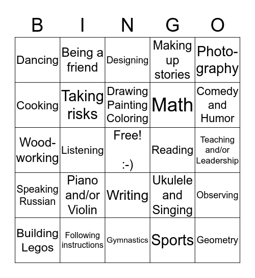 Talent Bingo Card