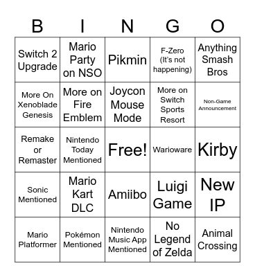 Nintendo Direct Sep 2026 Bingo Card