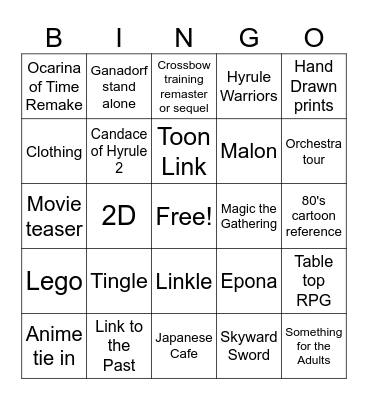 Zelda Direct Bingo Card
