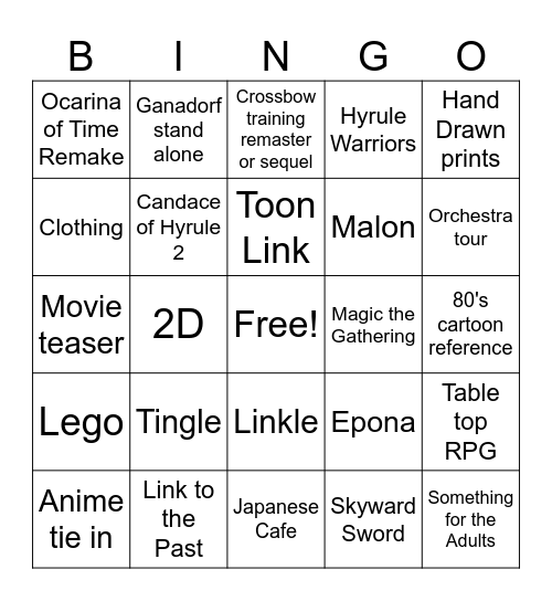 Zelda Direct Bingo Card