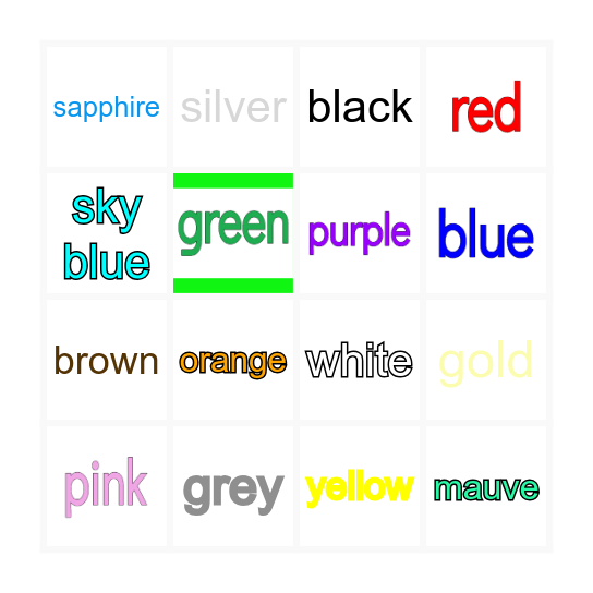 Vocabulary Bingo Card