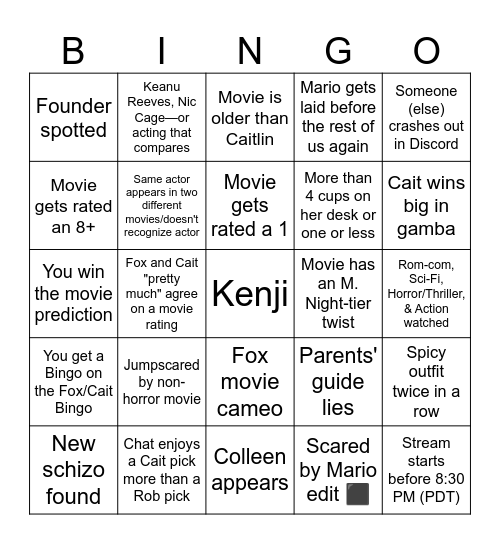 Week-long Bingo(?) Bingo Card