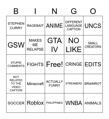 Ig reels Bingo Card