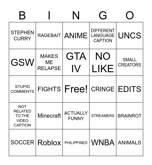 Ig reels Bingo Card