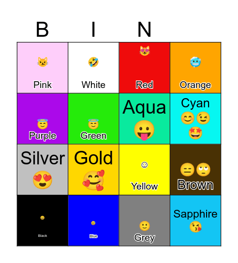 COLOURS NAME Bingo Card