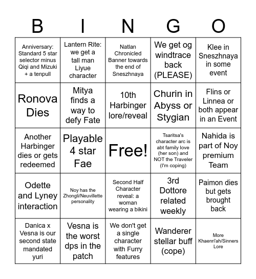 Sneszhnaya Bingo Card