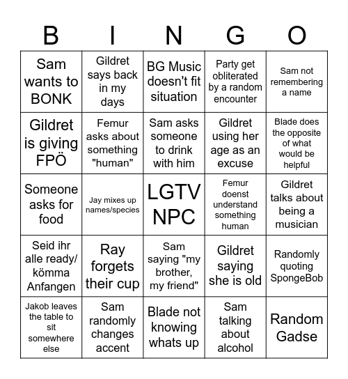dnd Bingo Card