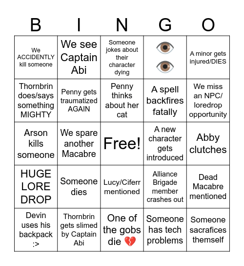 Session 8 BINGOOOO Bingo Card