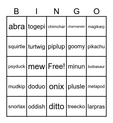 POKEMON Bingo Card