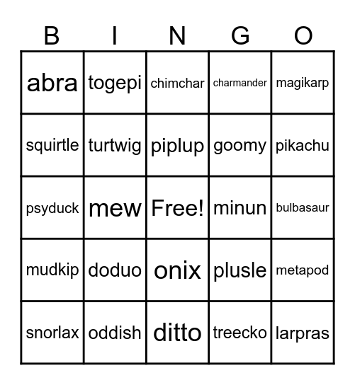 POKEMON Bingo Card