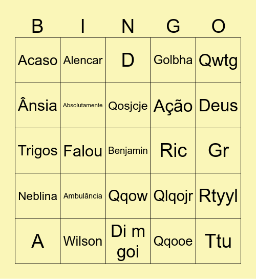 BENJA Bingo Card
