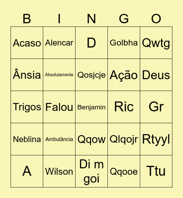 BENJA Bingo Card