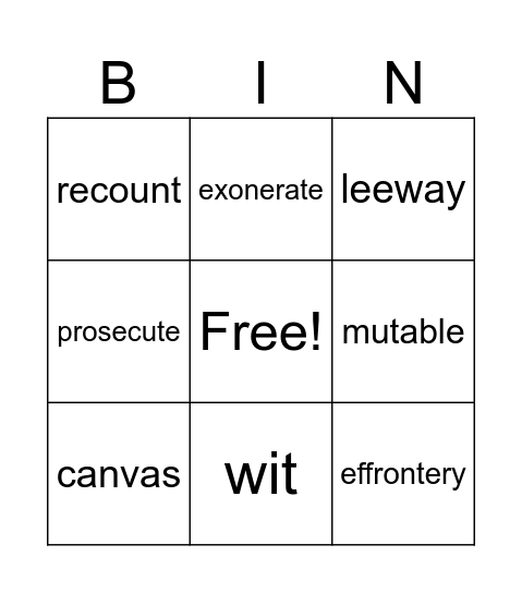 Vocabulary Sept. 6-12 Bingo Card