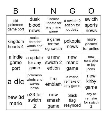 nintedo direct Bingo Card