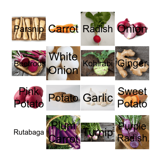 Root Vegetables Bingo Card