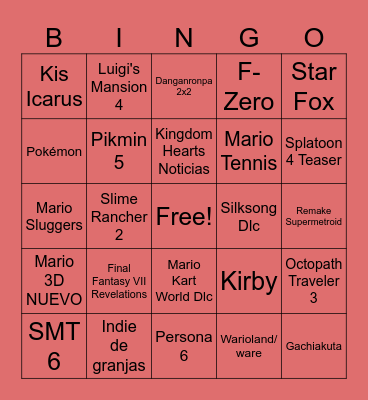 Nintendo Direct Bingo Card