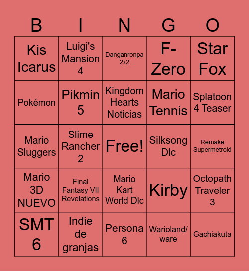 Nintendo Direct Bingo Card