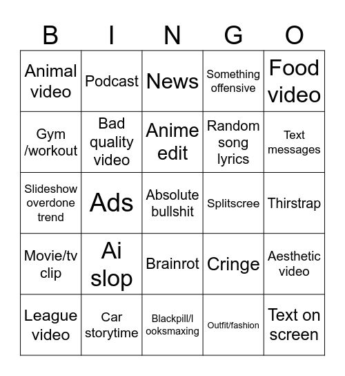 Doomscroll bingo Card