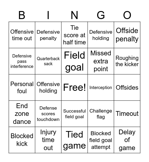 FOOTBALL Bingo Card