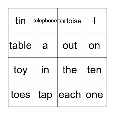 The Letter T Bingo Card